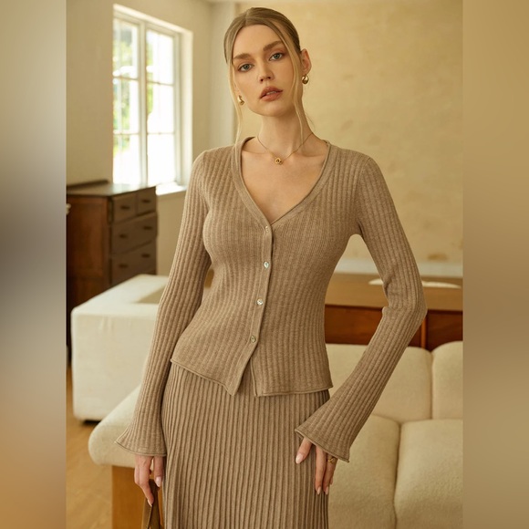 Commense Textured Knit Cardigan and Midi Skirt Set - Picture 4 of 14